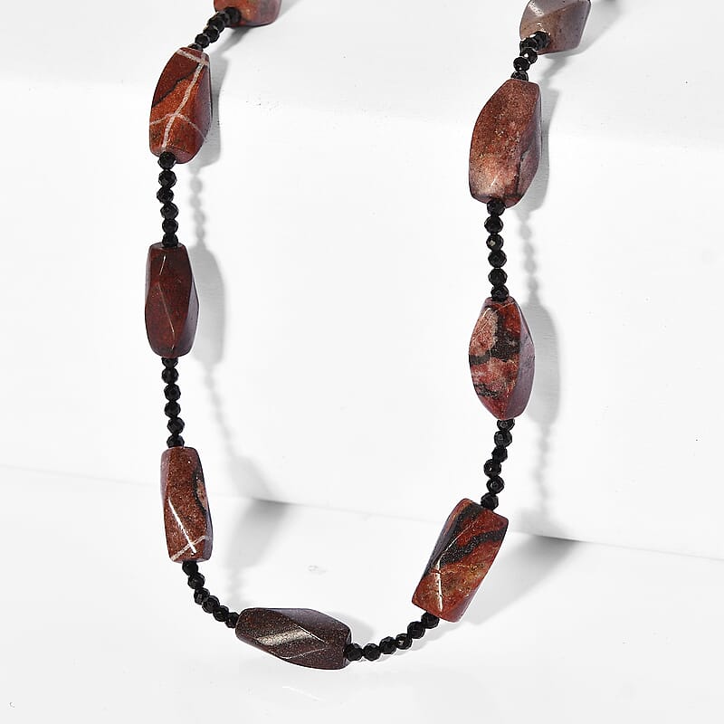 Poppy Jasper and Thai Black Spinel 185.00 ctw Beaded Necklace (26 Inches)