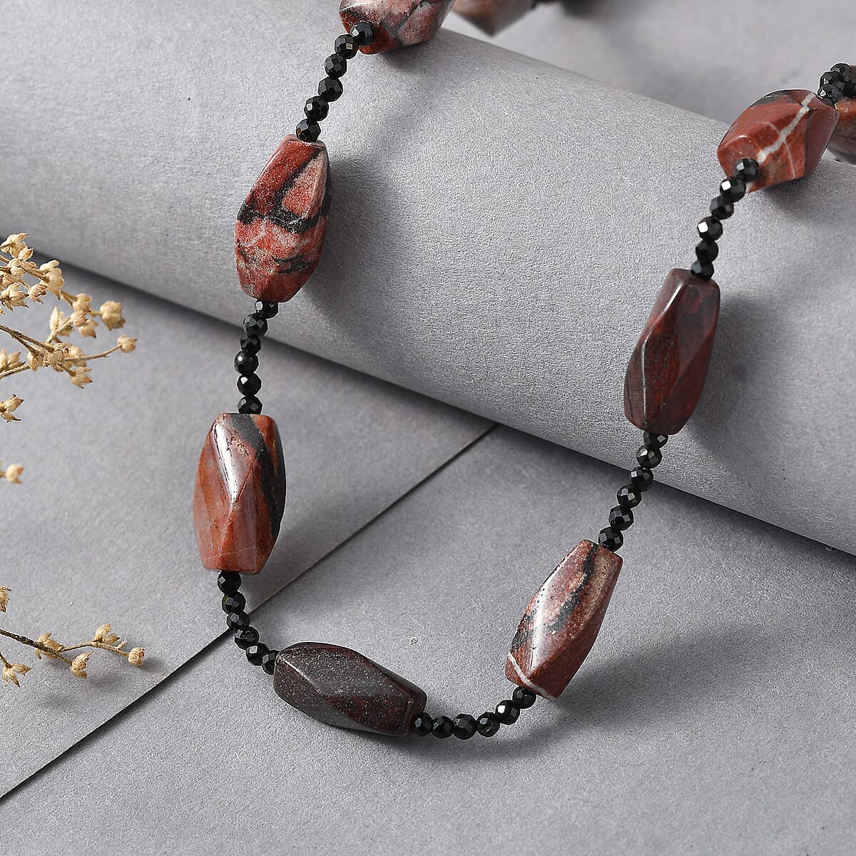 Poppy Jasper and Thai Black Spinel 185.00 ctw Beaded Necklace (26 Inches) image number 1