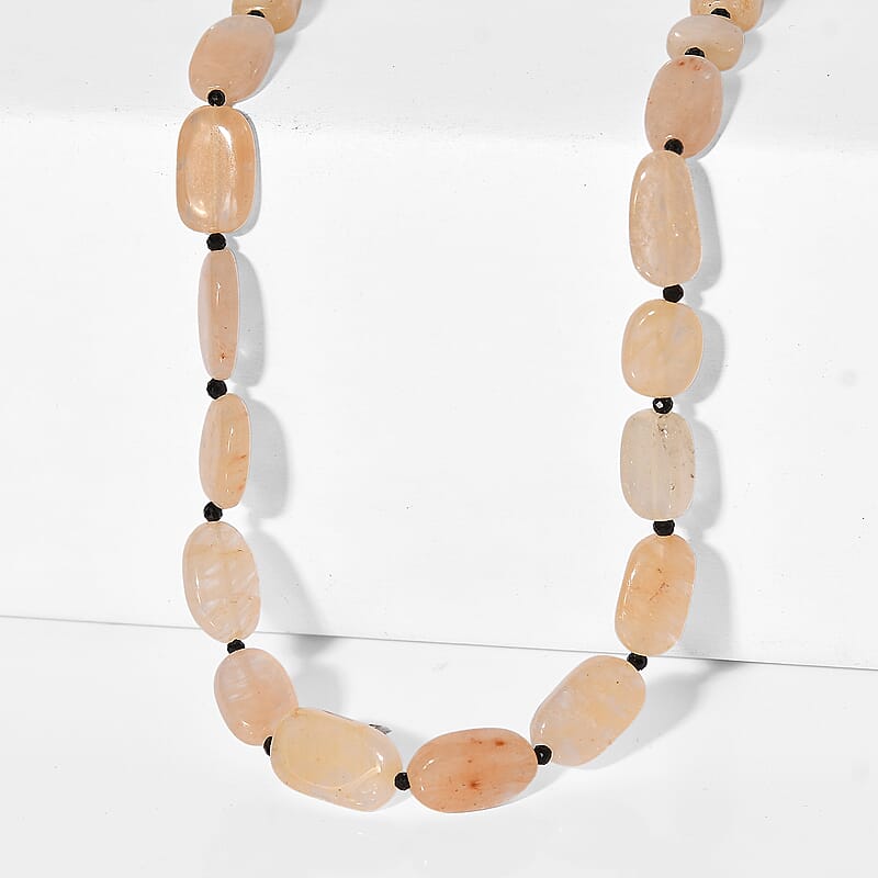 EverTrue Yellow Aventurine and Thai Black Spinel 115.00 ctw Necklace in Stainless Steel 18 Inches