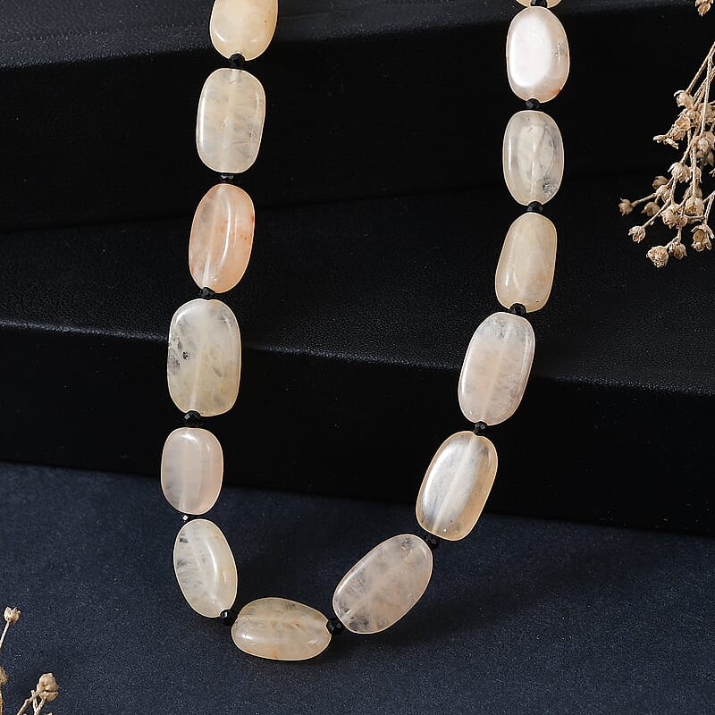 EverTrue Yellow Aventurine and Thai Black Spinel 115.00 ctw Necklace in Stainless Steel 18 Inches