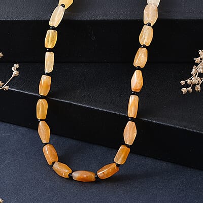 EverTrue Yellow Aventurine and Thai Black Spinel 75.00 ctw Necklace in Stainless Steel 18 Inches