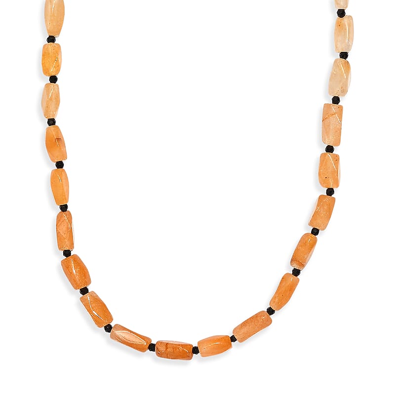 EverTrue Yellow Aventurine and Thai Black Spinel 75.00 ctw Necklace in Stainless Steel 18 Inches