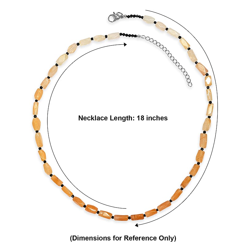EverTrue Yellow Aventurine and Thai Black Spinel 75.00 ctw Necklace in Stainless Steel 18 Inches