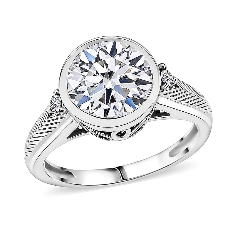 Luxuriant Lab Grown Diamond (G-H, SI) Ring in Rhodium Over Sterling Silver (Size 8.0) 3.10 ctw