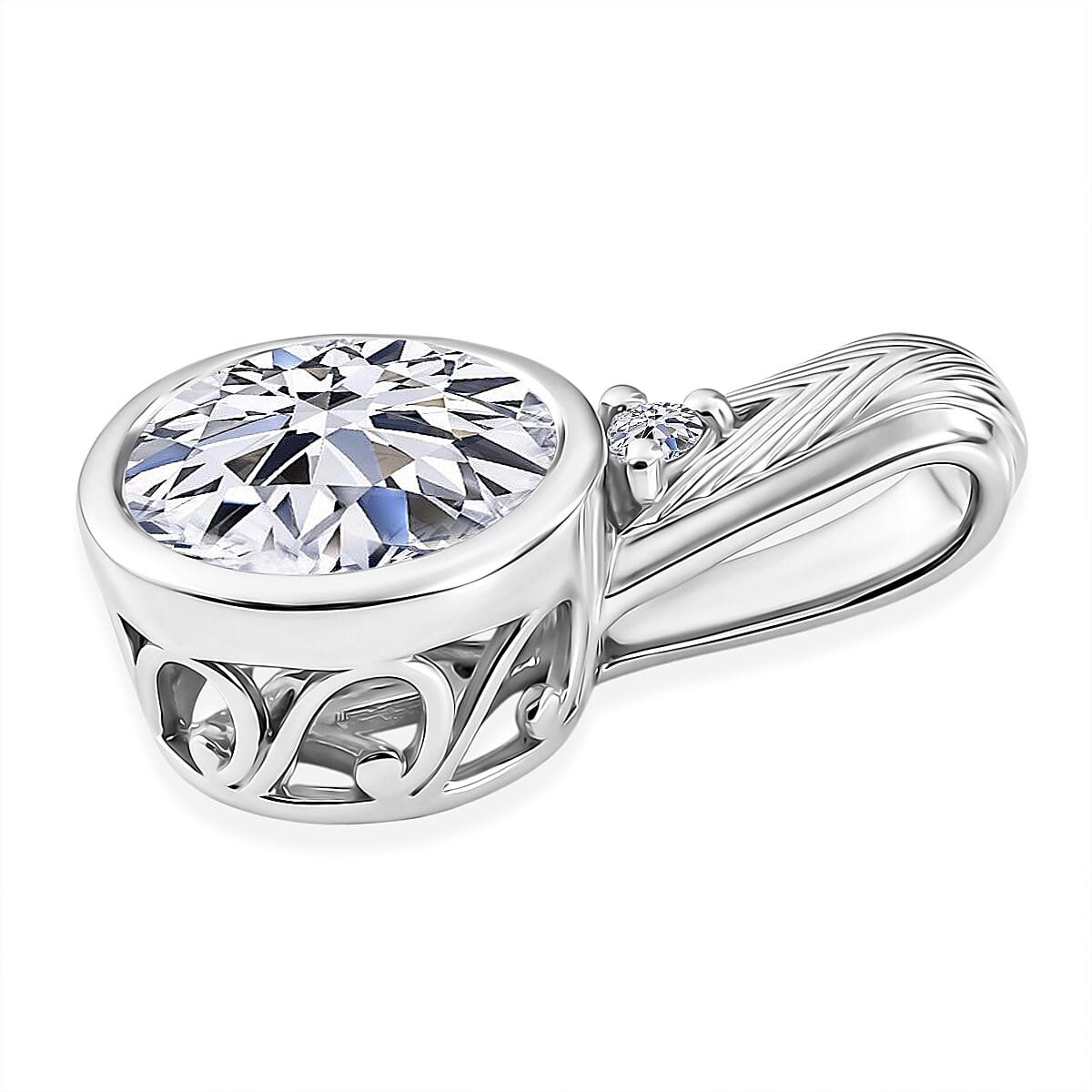 Luxuriant Lab Grown Diamond G-H SI 3.10 ctw Pendant without Chain in Rhodium Over Sterling Silver