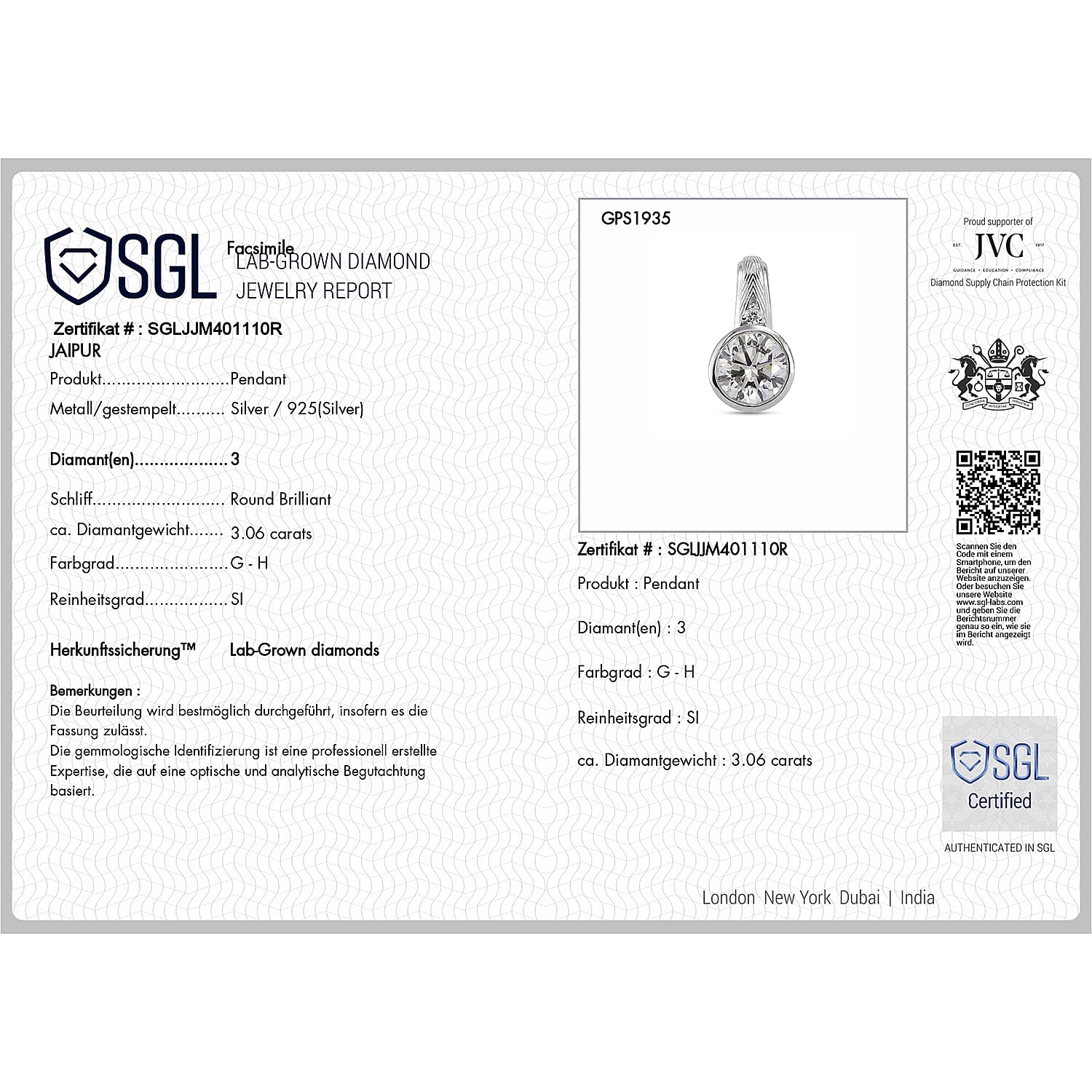Luxuriant Lab Grown Diamond G-H SI 3.10 ctw Pendant without Chain in Rhodium Over Sterling Silver