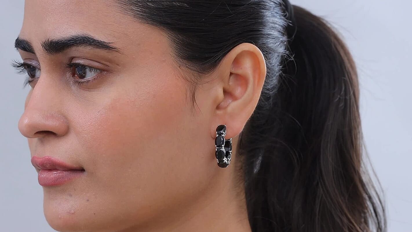EverTrue Thai Black Spinel Hoop Earrings in Platinum Bond 22.00 ctw