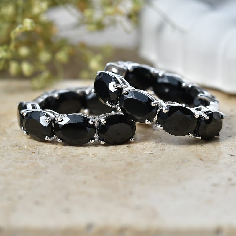 EverTrue Thai Black Spinel 22.10 ctw Midnight Signature Elegance Hoop Earrings in Platinum Bond
