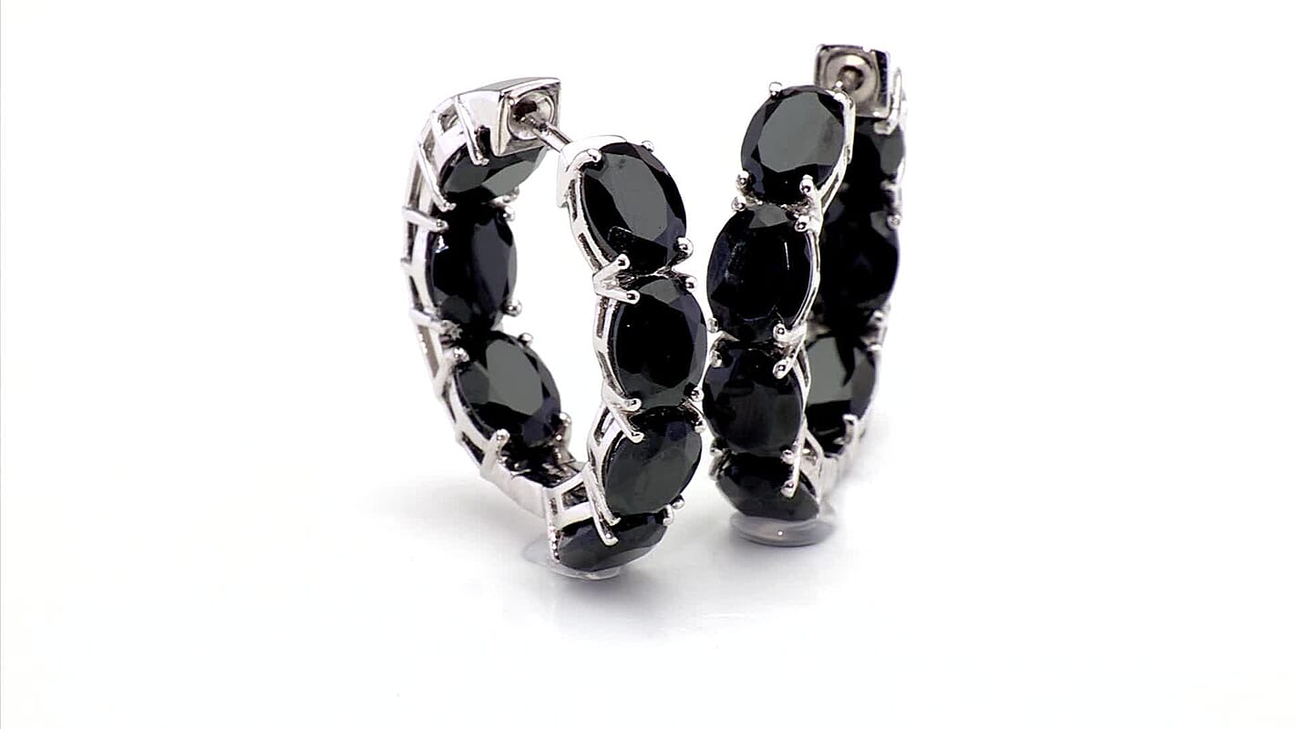 EverTrue Thai Black Spinel Hoop Earrings in Platinum Bond 22.00 ctw