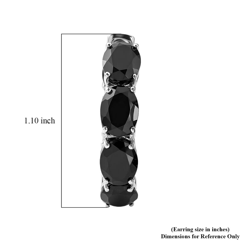 EverTrue Thai Black Spinel 22.10 ctw Midnight Signature Elegance Hoop Earrings in Platinum Bond