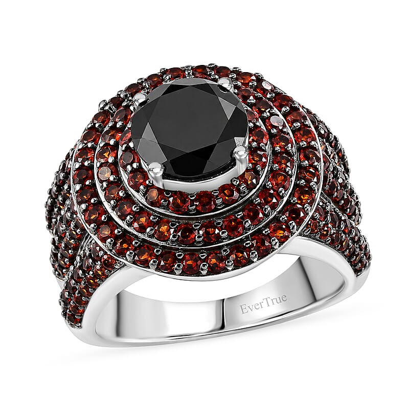 EverTrue Thai Black Spinel and Mozambique Garnet 4.90 ctw Midnight Glow Halo Ring in Platinum Bond (Size 6.0)