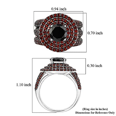 EverTrue Thai Black Spinel and Mozambique Garnet 4.90 ctw Midnight Glow Halo Ring in Platinum Bond (Size 6.0)