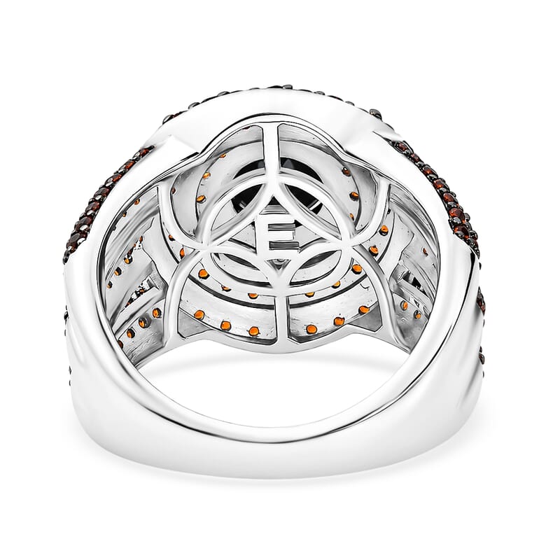 EverTrue Thai Black Spinel and Mozambique Garnet 4.90 ctw Midnight Glow Halo Ring in Platinum Bond (Size 7.0)