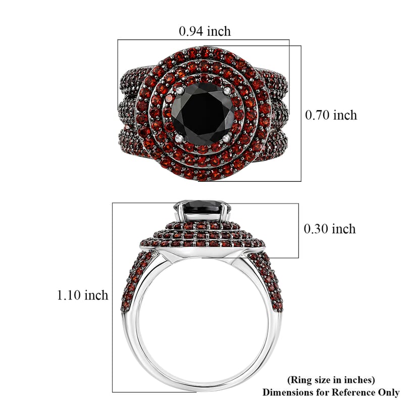 EverTrue Thai Black Spinel and Mozambique Garnet 4.90 ctw Midnight Glow Halo Ring in Platinum Bond (Size 7.0)