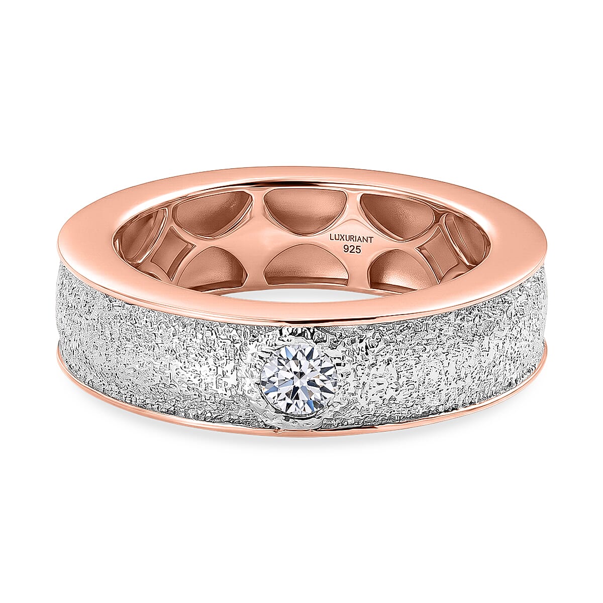 Luxuriant Lab Grown Diamond G-H SI 0.20 ctw Ring in 18K Vermeil RG and Rhodium Over Sterling Silver (Size 6.5)