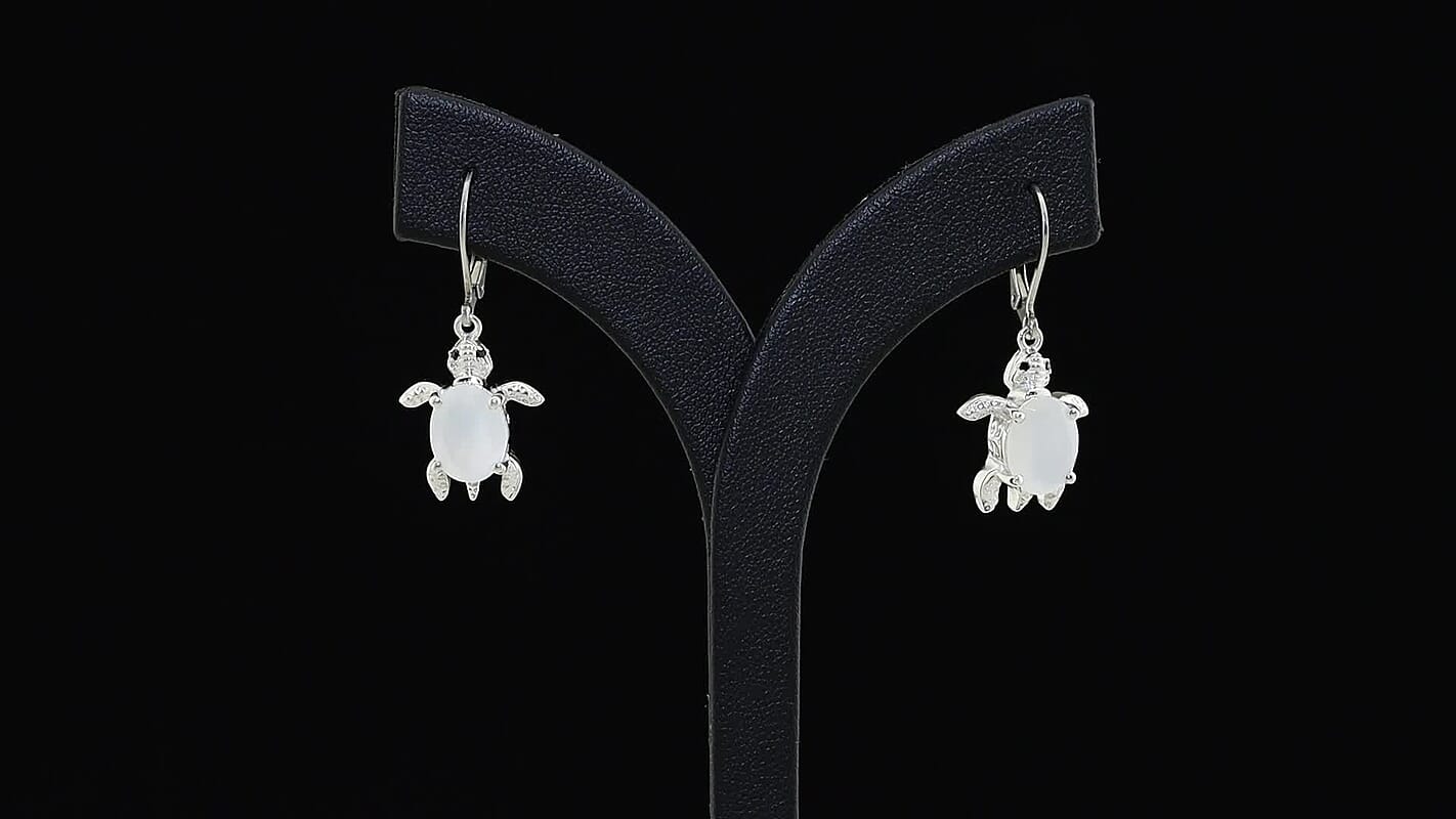 EverTrue White Moonstone, Thai Black Spinel Earrings in Platinum Bond 4.50 ctw