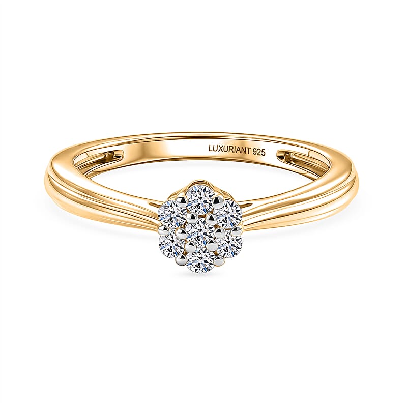 Luxuriant Lab Grown Diamond G-H SI 0.20 ctw Ring in 18K Vermeil YG and Rhodium Over Sterling Silver (Size 6.5)