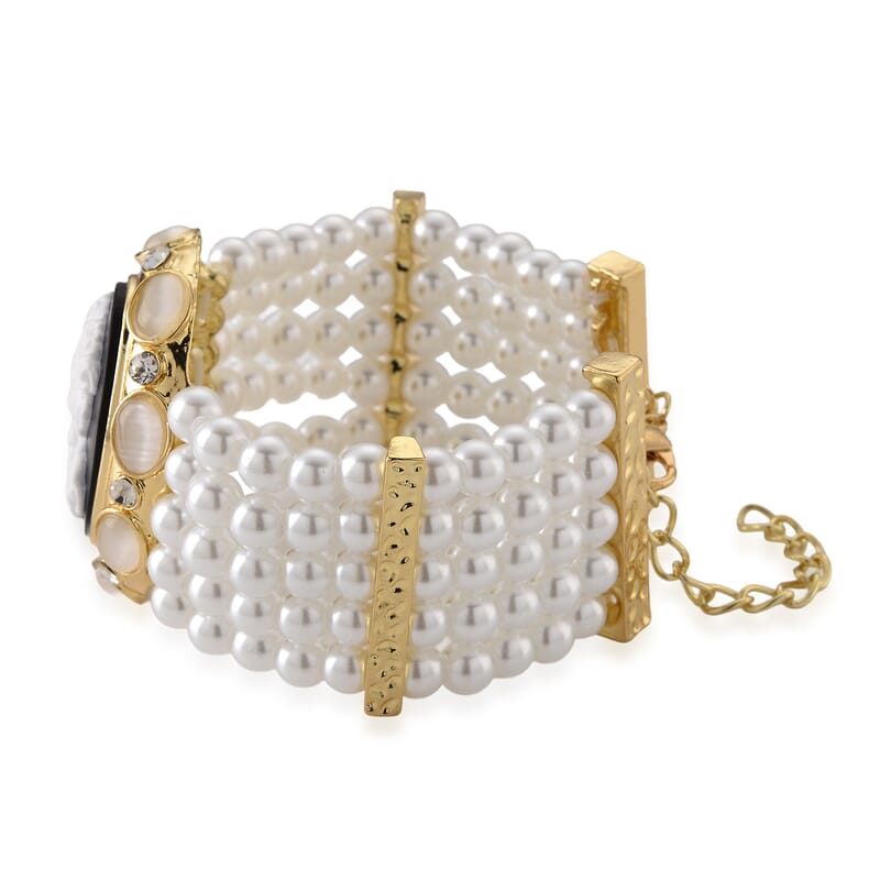 White Cameo and Multi Gemstone 3.00 ctw Bracelet in Goldtone (7-9In)