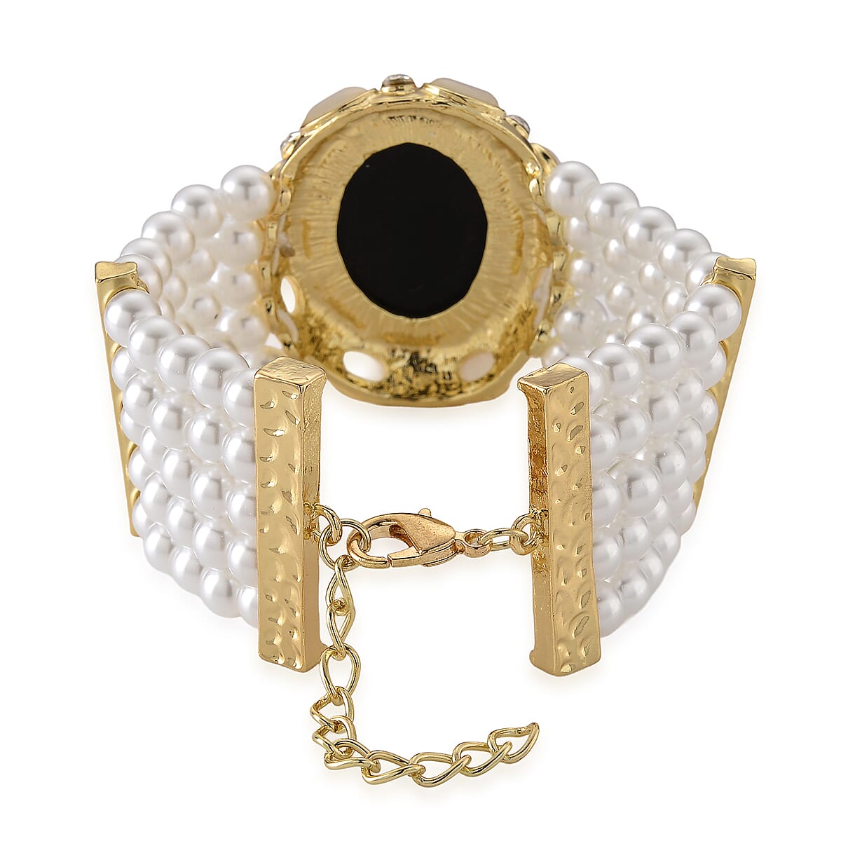 White Cameo and Multi Gemstone 3.00 ctw Bracelet in Goldtone (7-9In) image number 4
