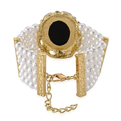 White Cameo and Multi Gemstone 3.00 ctw Bracelet in Goldtone (7-9In)