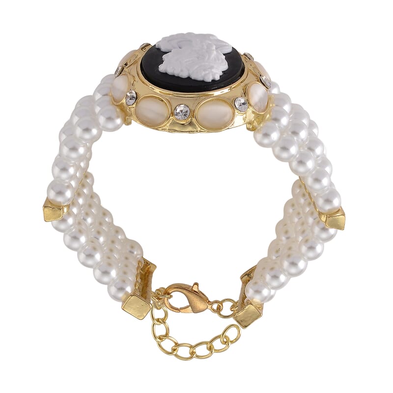 White Cameo and Multi Gemstone 3.00 ctw Bracelet in Goldtone (7-9In)