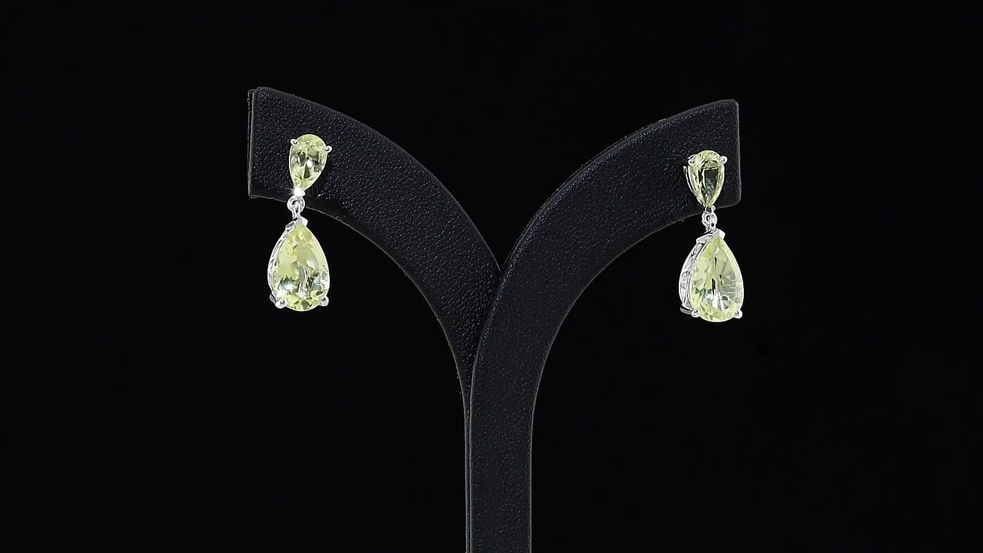 EverTrue Green Gold Quartz Earrings in Platinum Bond 7.15 ctw