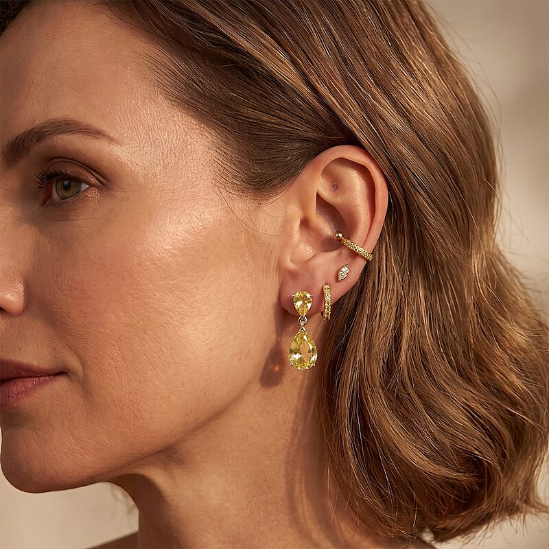 EverTrue Green Gold Quartz 7.15 ctw Earrings in Platinum Bond
