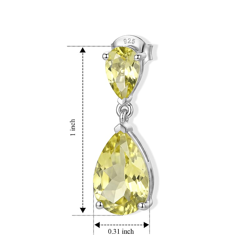 EverTrue Green Gold Quartz 7.15 ctw Earrings in Platinum Bond