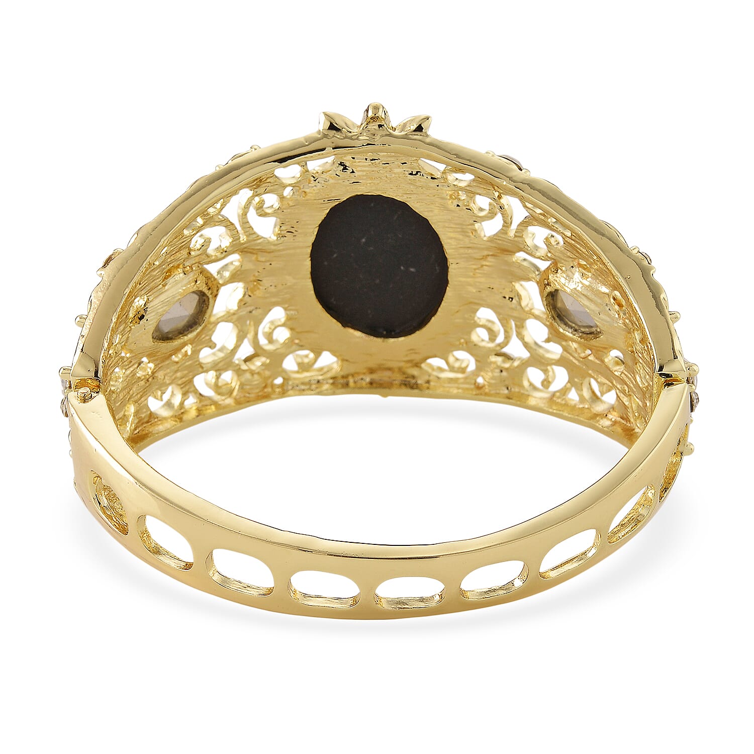 Black Cameo, White Glass and Austrian Crystal Bangle Bracelet in Goldtone (6.50 In)