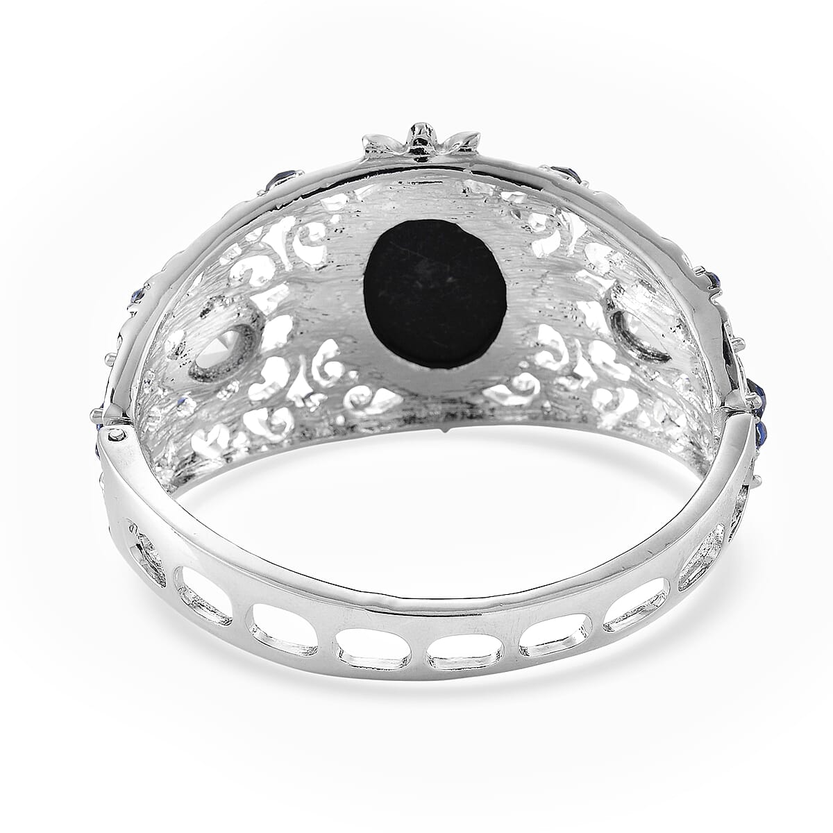 Blue Cameo, Blue Glass and Austrian Crystal Bangle Bracelet in Silvertone (6.50 In) image number 5