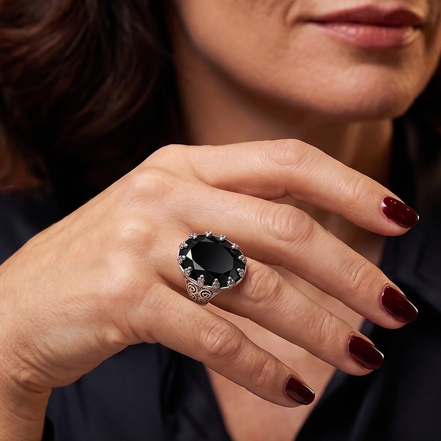 EverTrue Thai Black Spinel 18.00 ctw Ring in Platinum Bond (Size 10.0)