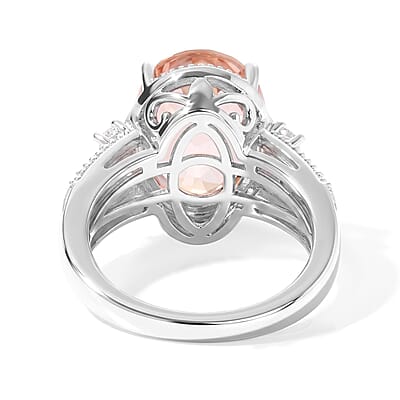 EverTrue Morganite Quartz (Triplet) and White Zircon 6.35 ctw Ring in Platinum Bond (Size 6.0)
