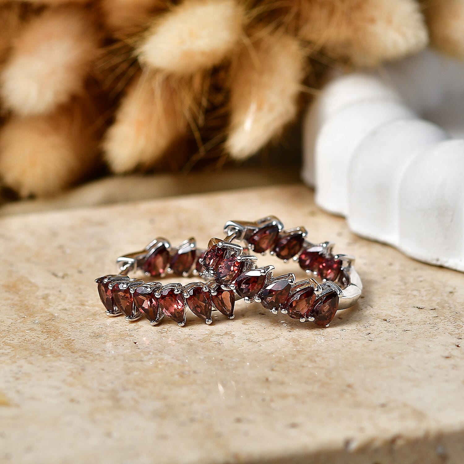 EverTrue Raspberry Zircon 6.80 ctw Hoop Earrings in Platinum Bond