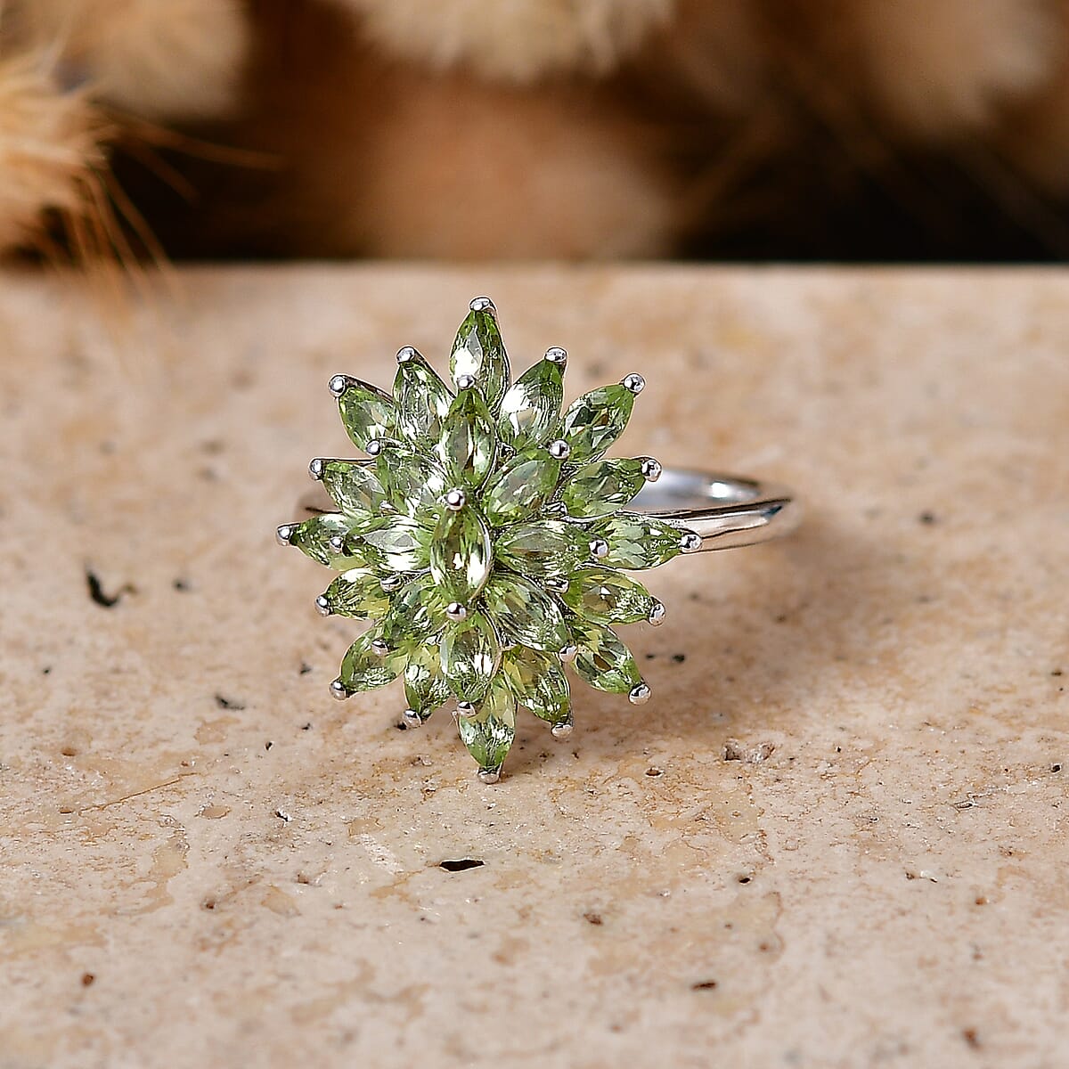 EverTrue Peridot Arizona 2.60 ctw Cluster Ring in Platinum Bond (Size 10.0) image number 1
