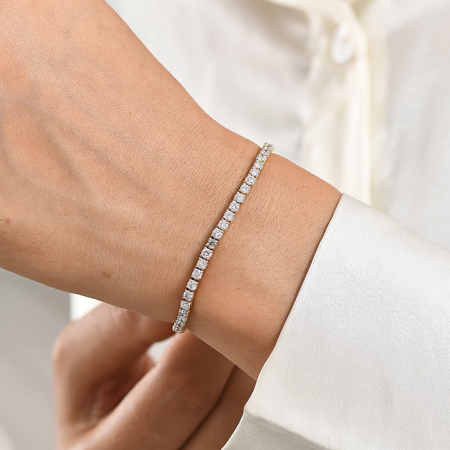 Luxuriant Lab Grown Diamond VS 3.50 ctw Tennis Bracelet in 18K Vermeil Yellow Gold Over Sterling Silver (6.50 In)