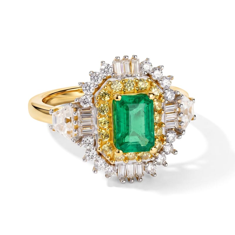 D'Joy Kagem Zambian Emerald and Multi Gemstone 2.00 ctw Crown Halo Ring in 18K Vermeil Yellow Gold Over Sterling Silver (Size 10.0)