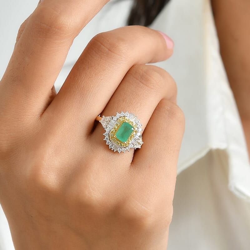 D'Joy Kagem Zambian Emerald and Multi Gemstone 2.00 ctw Crown Halo Ring in 18K Vermeil Yellow Gold Over Sterling Silver (Size 10.0)