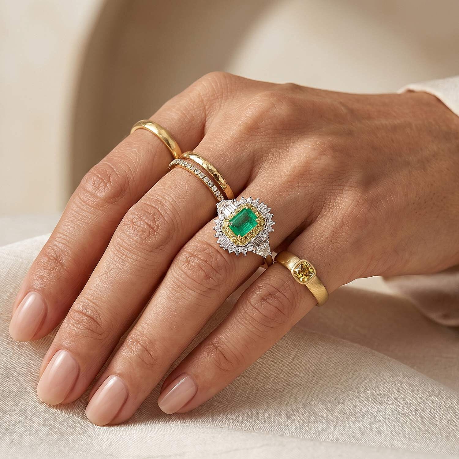 D'Joy Kagem Zambian Emerald and Multi Gemstone 2.00 ctw Crown Halo Ring in 18K Vermeil Yellow Gold Over Sterling Silver (Size 10.0)