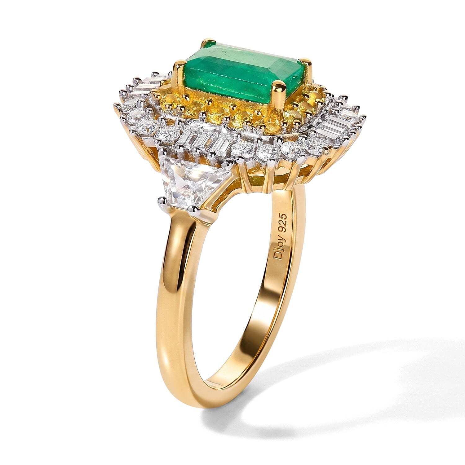 D'Joy Kagem Zambian Emerald and Multi Gemstone 2.00 ctw Crown Halo Ring in 18K Vermeil Yellow Gold Over Sterling Silver (Size 10.0)
