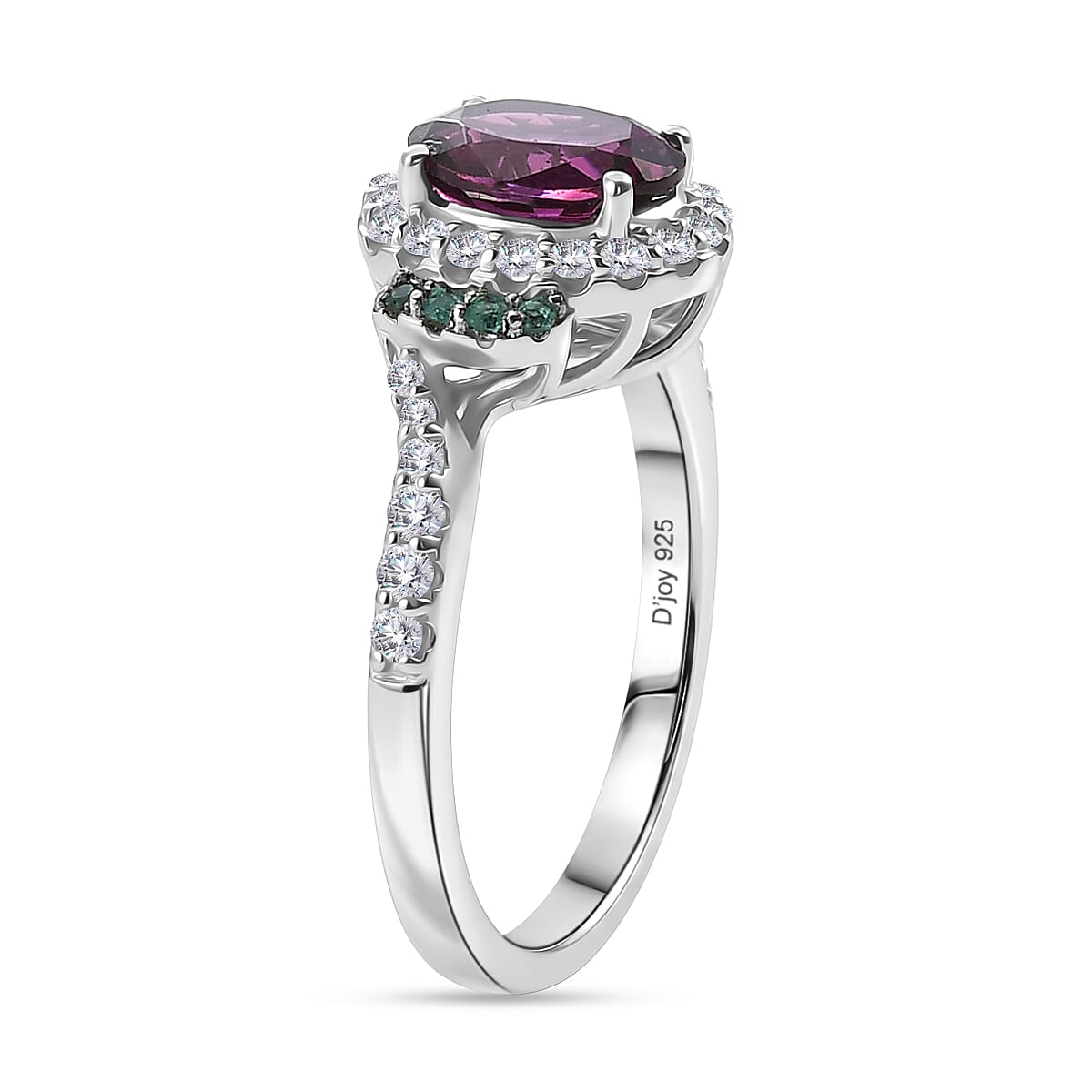 Certified & Appraised D'Joy Radiant Ember Garnet, Paraiba Tourmaline and Moissanite 2.00 ctw Ring in Rhodium Over Sterling Silver (Size 10.0) (Ships in 5-7 Days) image number 3
