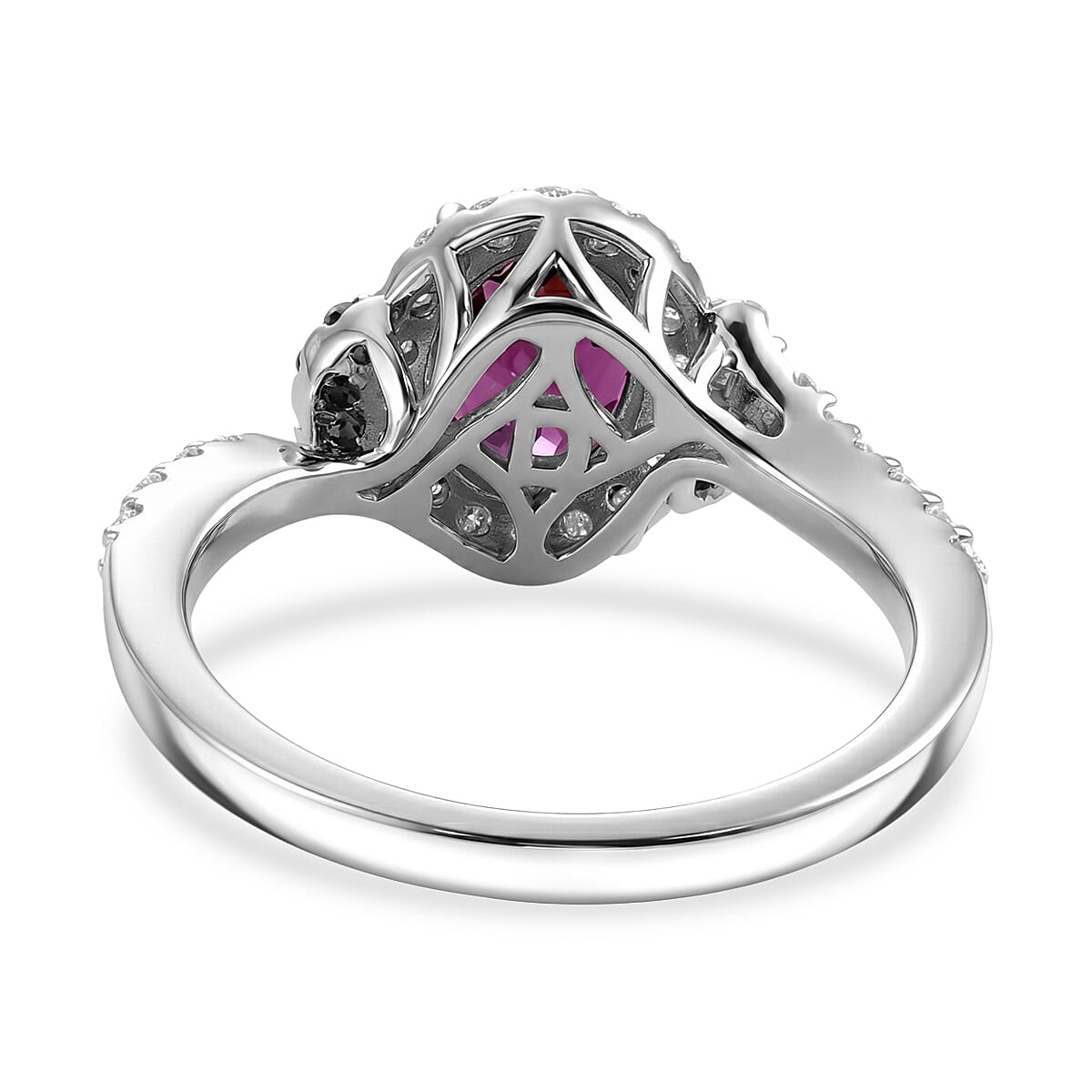 Certified & Appraised D'Joy Radiant Ember Garnet, Paraiba Tourmaline and Moissanite 2.00 ctw Ring in Rhodium Over Sterling Silver (Size 10.0) (Ships in 5-7 Days) image number 4