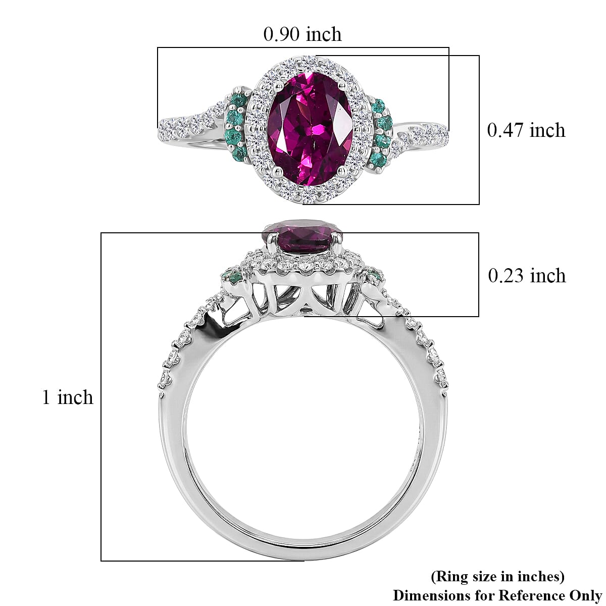 Certified & Appraised D'Joy Radiant Ember Garnet, Paraiba Tourmaline and Moissanite 2.00 ctw Ring in Rhodium Over Sterling Silver (Size 10.0) (Ships in 5-7 Days) image number 5