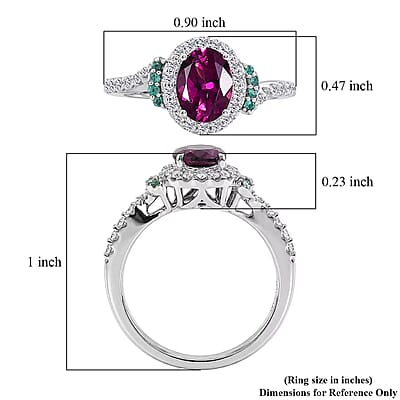 Certified & Appraised D'Joy Radiant Ember Garnet, Paraiba Tourmaline and Moissanite 2.00 ctw Ring in Rhodium Over Sterling Silver (Size 6.0)