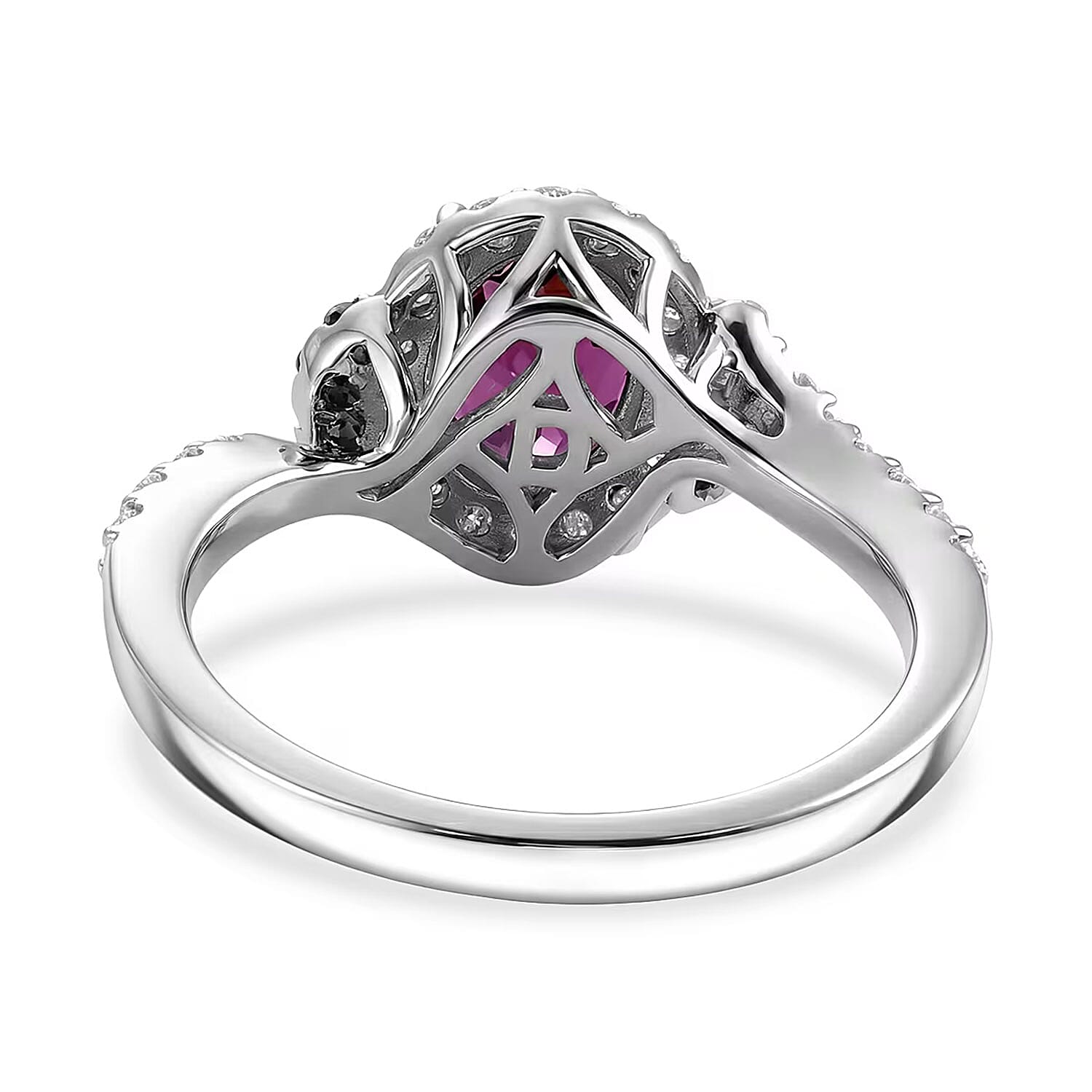 Certified & Appraised D'Joy Radiant Ember Garnet, Paraiba Tourmaline and Moissanite 2.00 ctw Ring in Rhodium Over Sterling Silver (Size 6.0)
