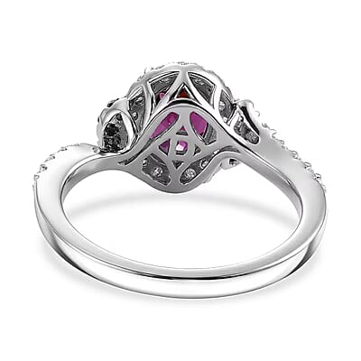 Certified & Appraised D'Joy Radiant Ember Garnet, Paraiba Tourmaline and Moissanite 2.00 ctw Ring in Rhodium Over Sterling Silver (Size 6.0)
