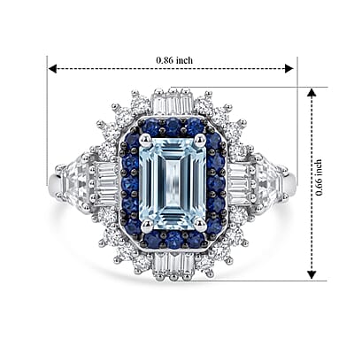 D'Joy Premium Santa Maria Aquamarine and Multi Gemstone 1.85 ctw Ring in Rhodium Over Sterling Silver (Size 10.0)