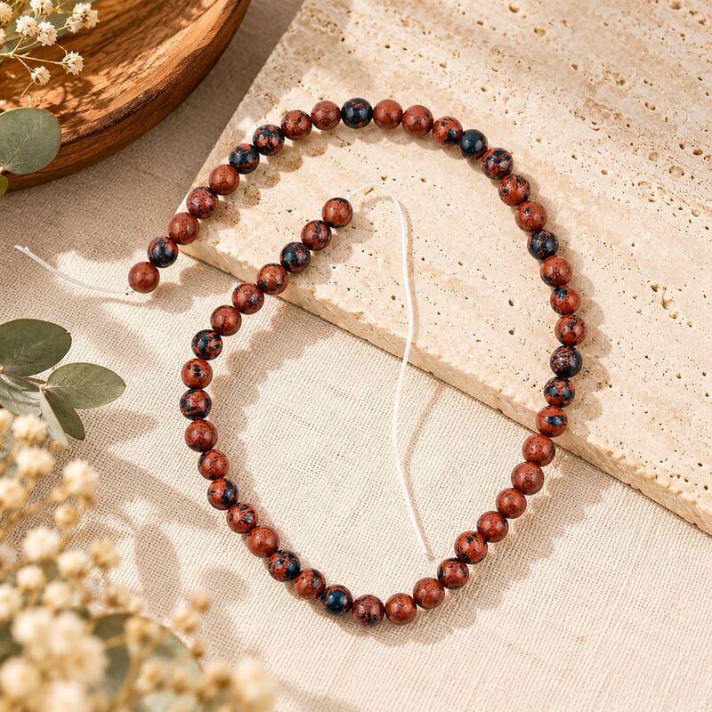 Gem Craft Red Obsidian Round 8mm Beads Strand 160.43 ctw