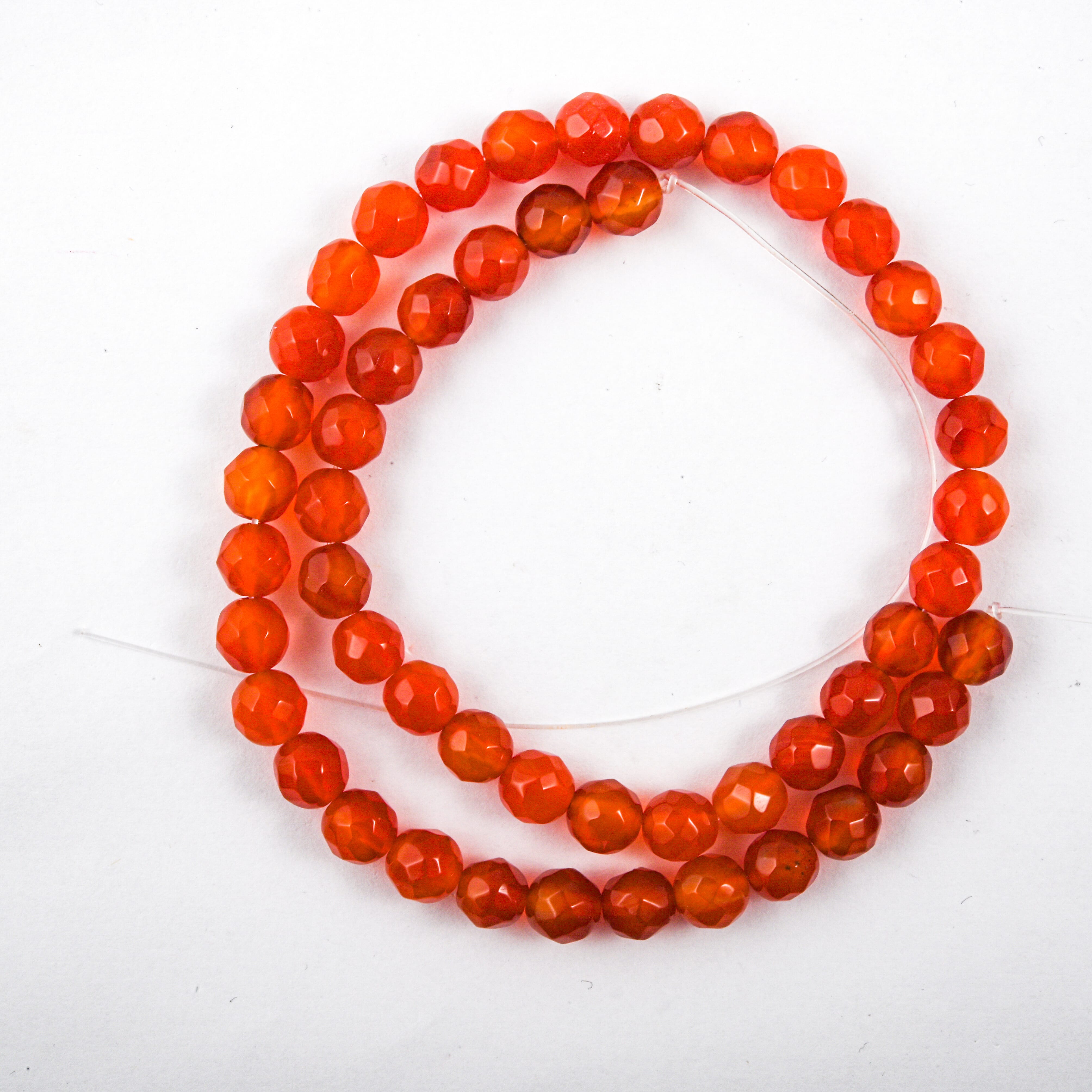 GCS 8mm Faceted Round Carnelian Beaded Strand (15 Inches) 163.70 ctw