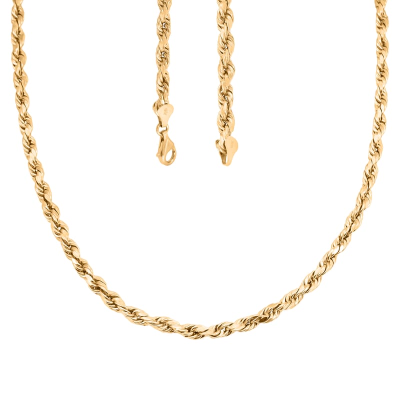 4mm Rope Chain Necklace in 10K Yellow Gold (24 Inches) 7.9 Grams