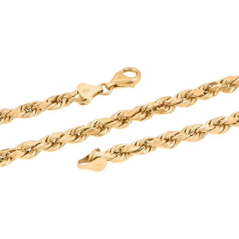 4mm Rope Chain Necklace in 10K Yellow Gold (24 Inches) 7.9 Grams